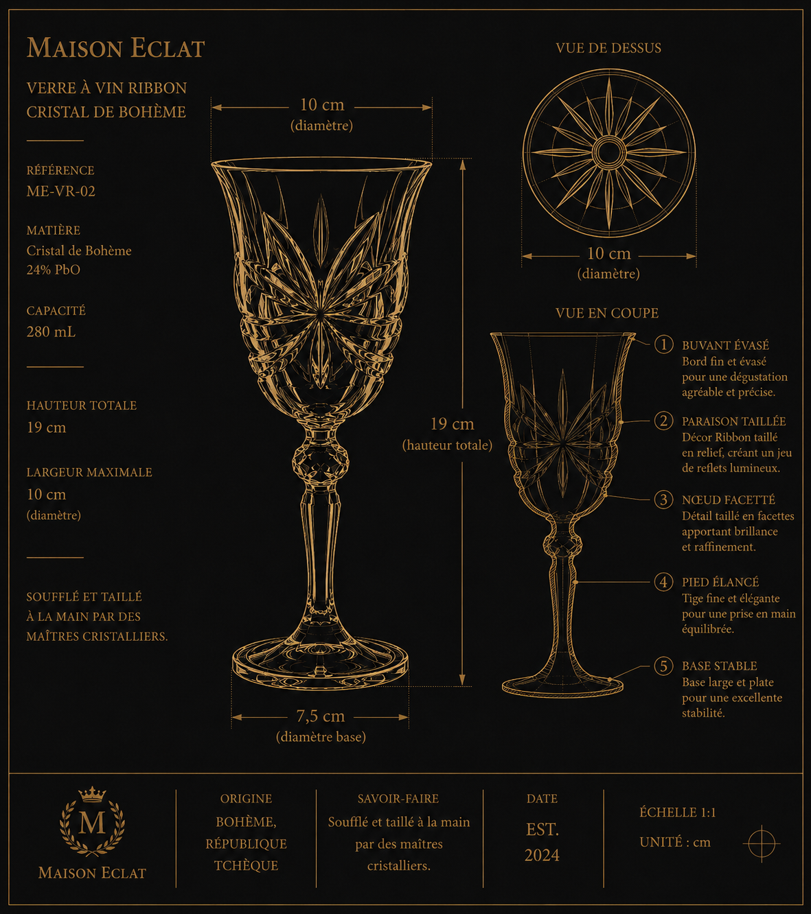 Coffret de 6 Verres à Vin Ribbon 280mL – Cristal de Bohême