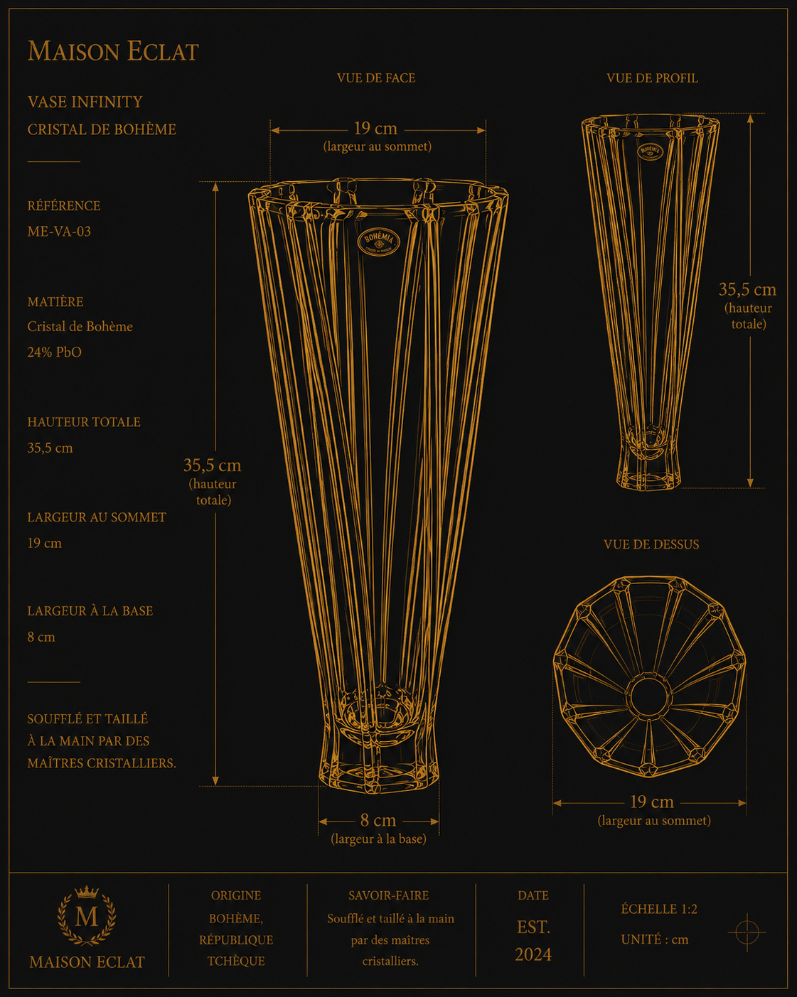 Vase Infinity 35,5cm – Cristal de Bohême