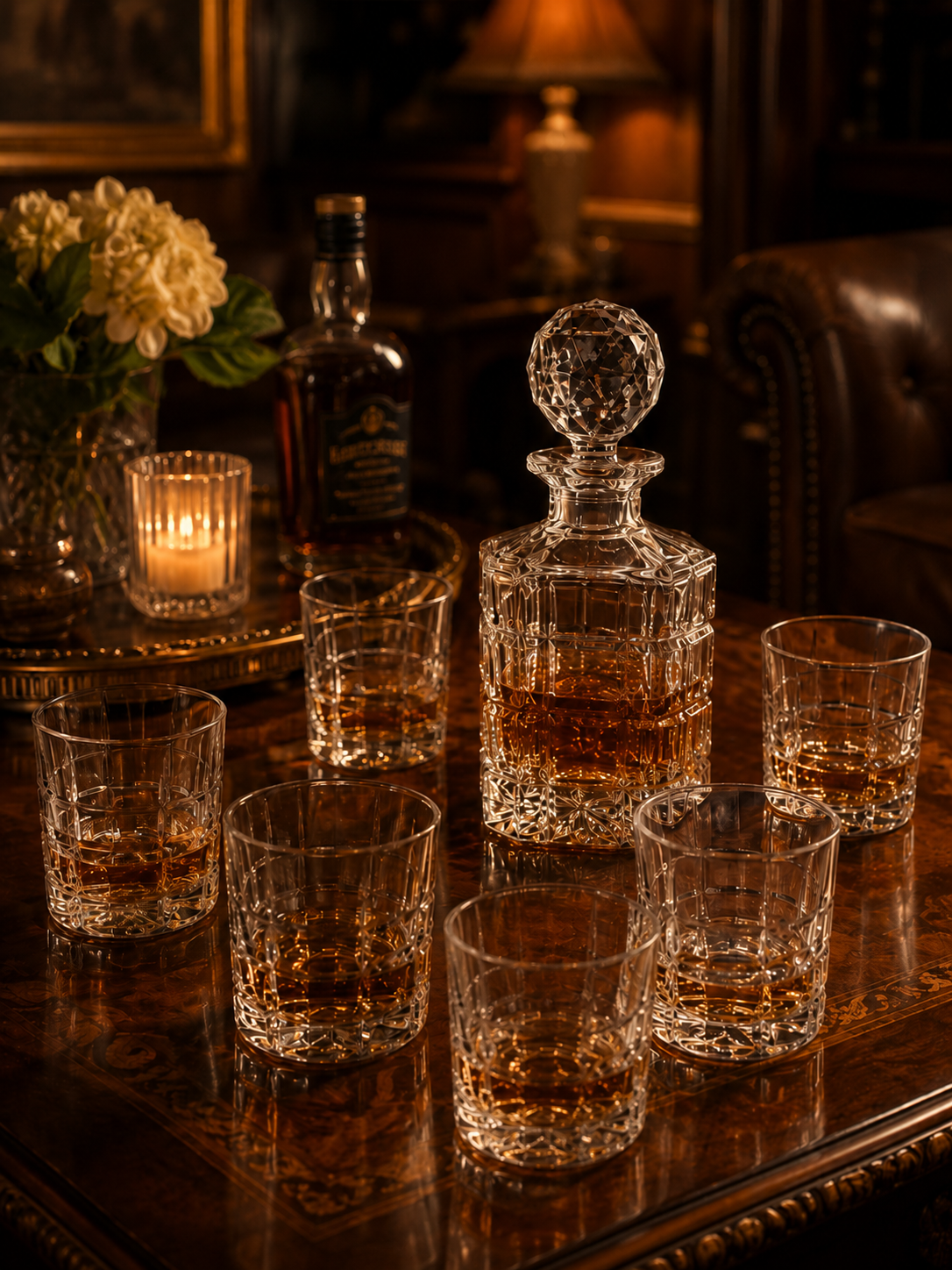 Coffret Whisky Timesquare – Carafe & 6 Verres en Cristal de Bohême.