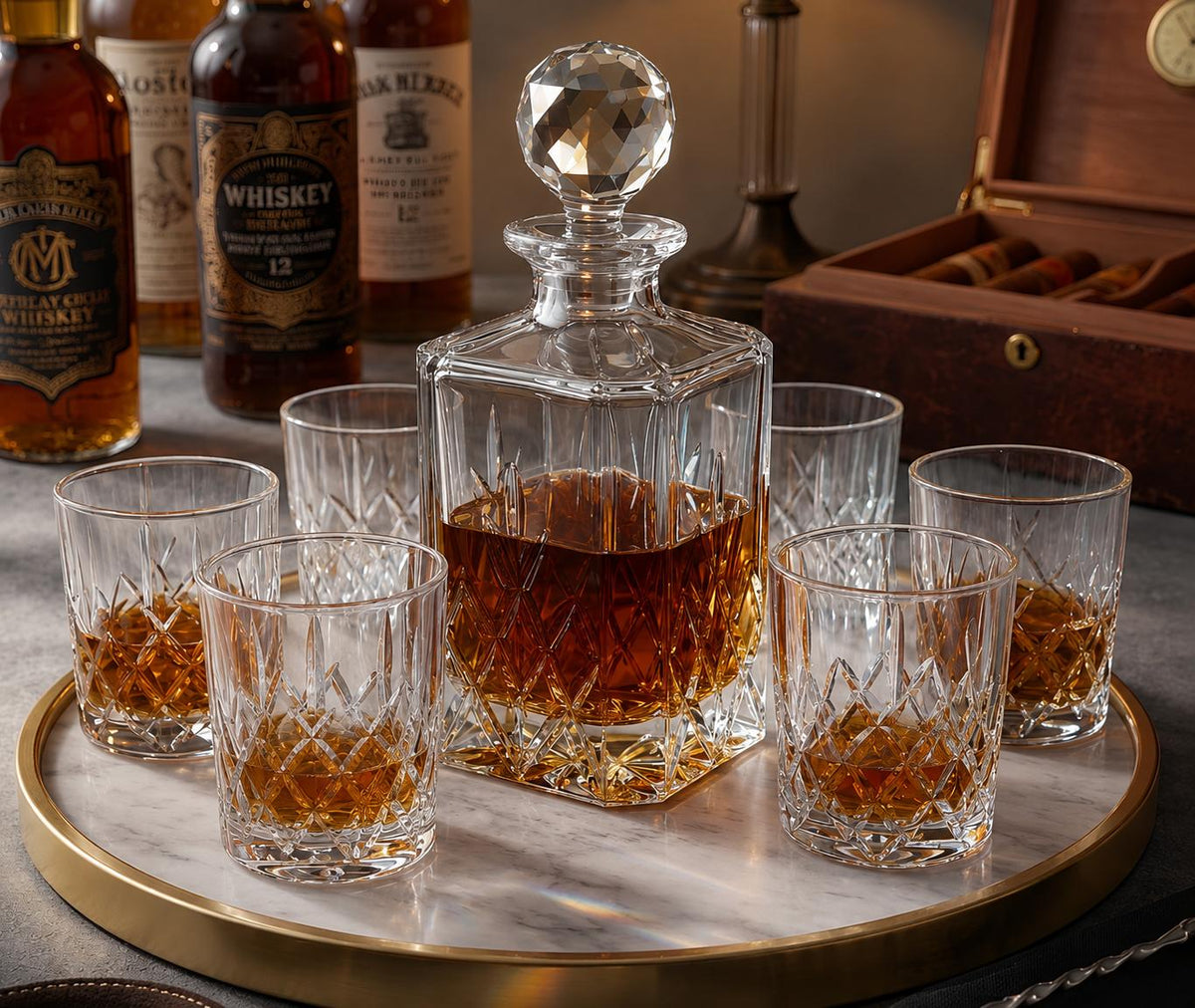 Coffret Whisky Brixton - 6 verres + Carafe - Cristal de Bohême